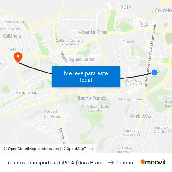 Rua dos Transportes | QRO A (Dora Brandão Beauty) to Campus Ifb map
