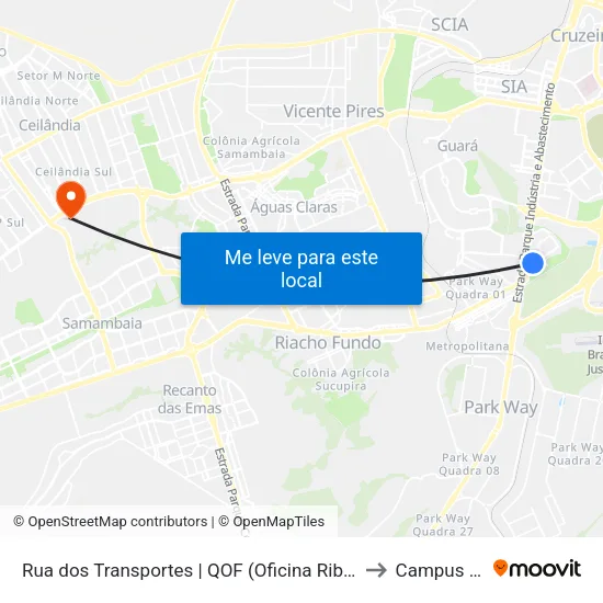 Rua dos Transportes | QOF (Oficina Ribeiro) to Campus Ifb map