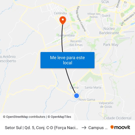 Setor Sul | Qd. 5, Conj. C-D (Força Nacional) to Campus Ifb map