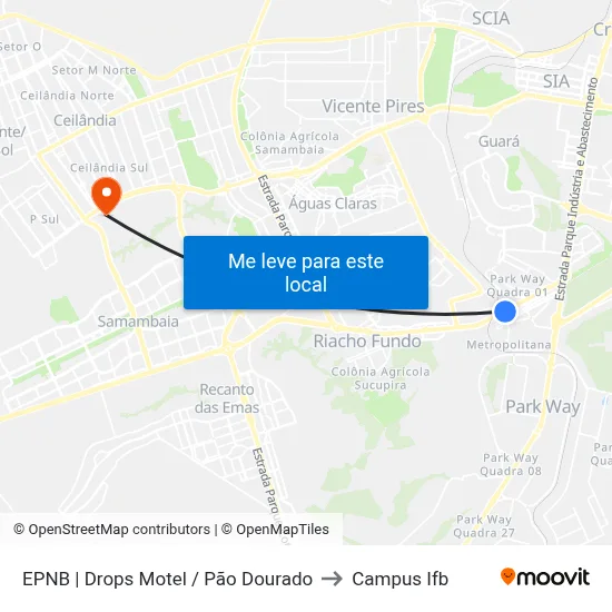 EPNB | Drops Motel / Pão Dourado to Campus Ifb map