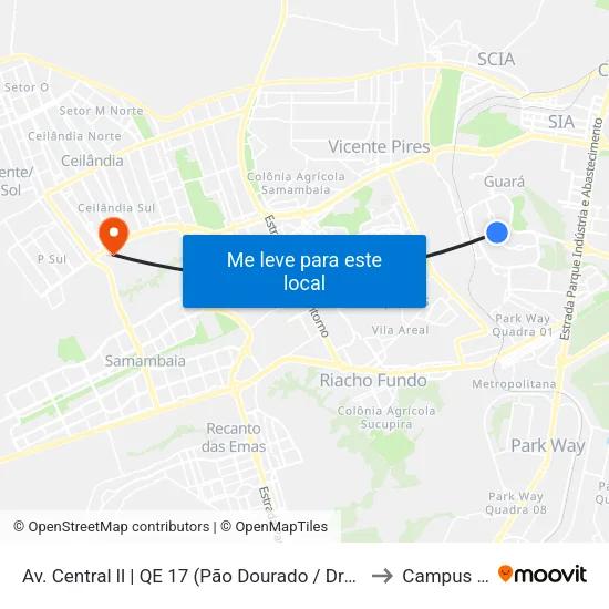 Av. Central ll | QE 17 (Pão Dourado / Drogasil) to Campus Ifb map