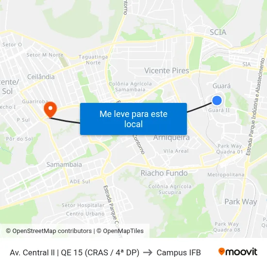 Av. Central ll | QE 15 (CRAS / 4ª DP) to Campus IFB map