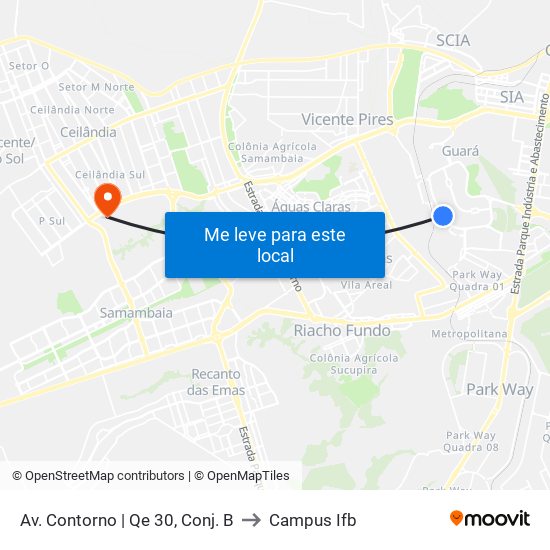 Av. Contorno | Qe 30, Conj. B to Campus Ifb map