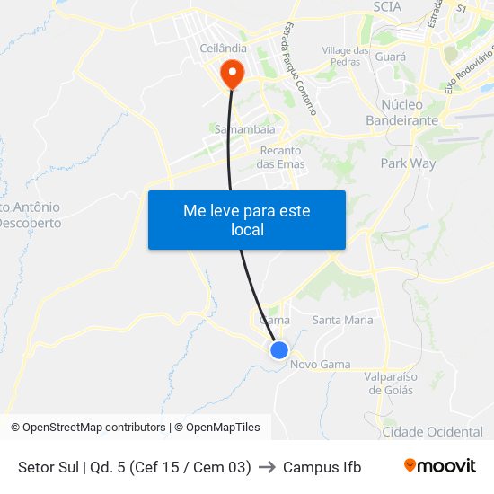 Setor Sul | Qd. 5 (Cef 15 / Cem 03) to Campus Ifb map