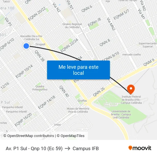 Av. P1 Sul - Qnp 10 (Ec 59) to Campus IFB map