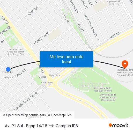 Av. P1 Sul - Eqnp 14/18 to Campus IFB map