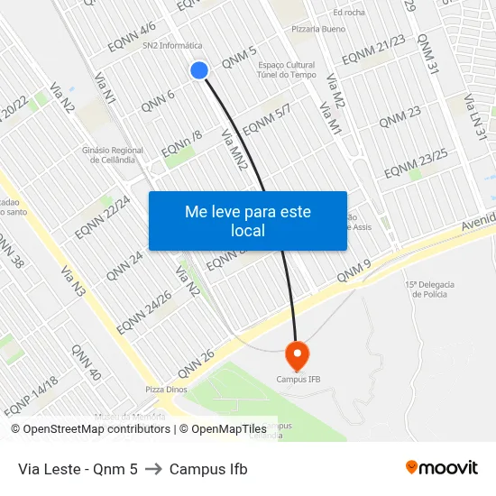 Via Leste - Qnm 5 to Campus Ifb map