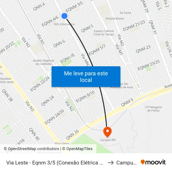 Via Leste - Eqnm 3/5 (Conexão Elétrica E Hidráulica) to Campus Ifb map