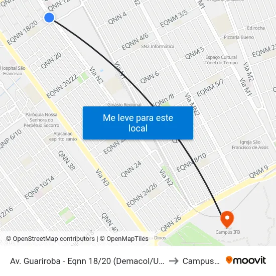 Av. Guariroba - Eqnn 18/20 (Demacol/Ubs 10) to Campus Ifb map