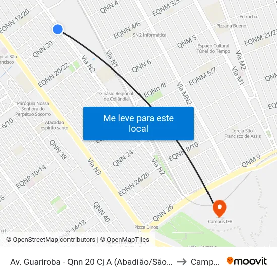 Av. Guariroba - Qnn 20 Cj A (Abadião/São João Do Cerrado) to Campus Ifb map