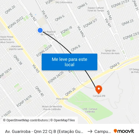 Av. Guariroba - Qnn 22 Cj B (Estação Guariroba/Ec 59) to Campus Ifb map