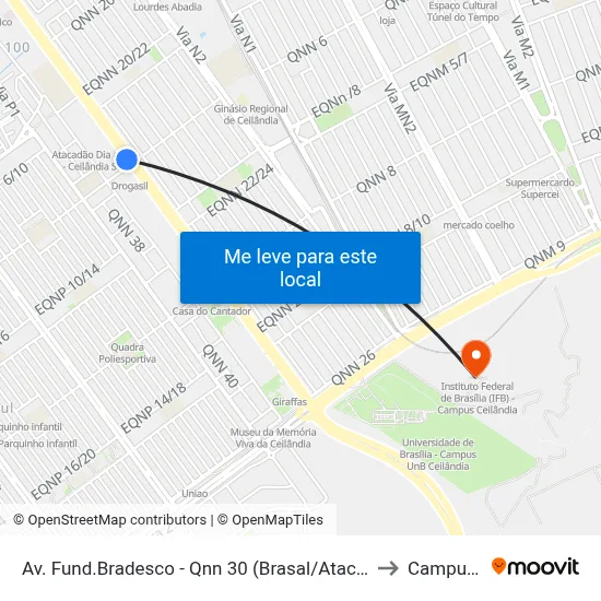 Av. Fund.Bradesco - Qnn 30 (Brasal/Atacadão Dia A Dia) to Campus IFB map
