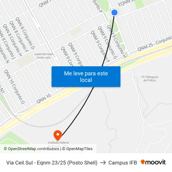 Via Ceil.Sul - Eqnm 23/25 (Posto Shell) to Campus IFB map