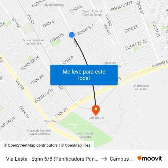 Via Leste - Eqnn 6/8 (Panificadora Panitta) to Campus Ifb map