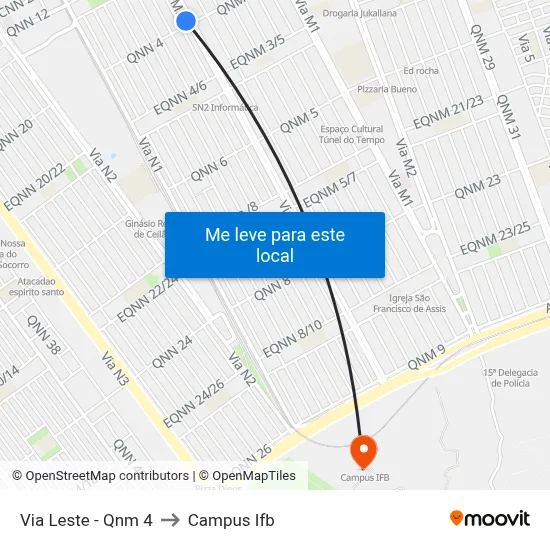 Via Leste - Qnm 4 to Campus Ifb map