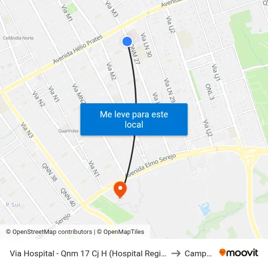 Via Hospital - Qnm 17 Cj H (Hospital Regional De Ceilândia) to Campus Ifb map