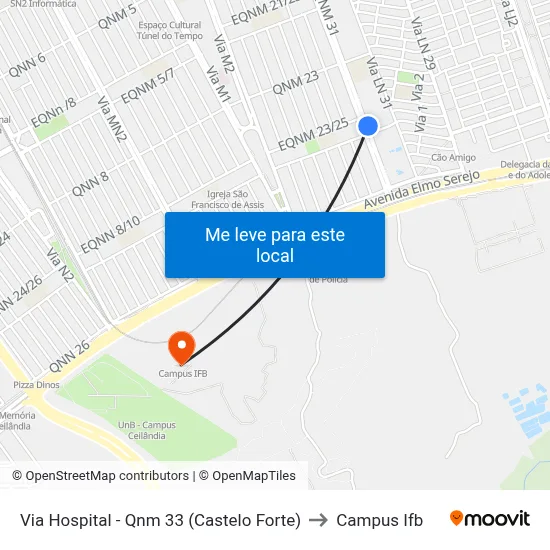 Via Hospital - Qnm 33 (Castelo Forte) to Campus Ifb map