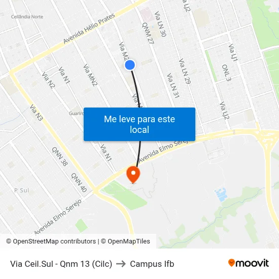 Via Ceil.Sul - Qnm 13 (Cilc) to Campus Ifb map
