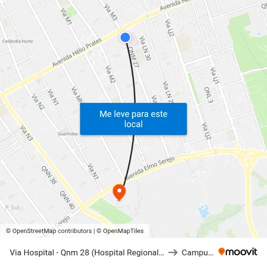 Via Hospital - Qnm 28 (Hospital Regional De Ceilandia) to Campus Ifb map