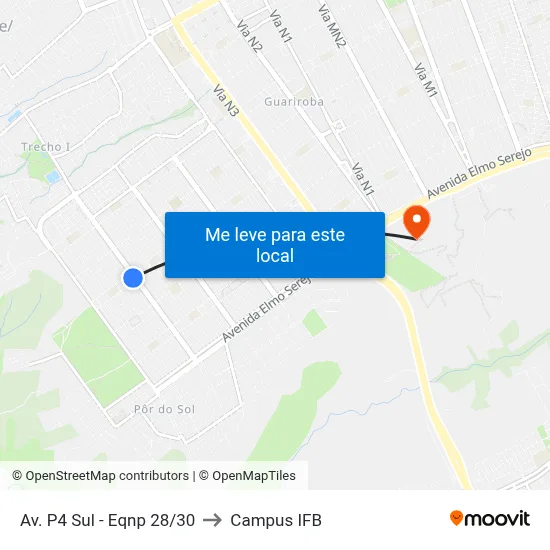 Av. P4 Sul - Eqnp 28/30 to Campus IFB map