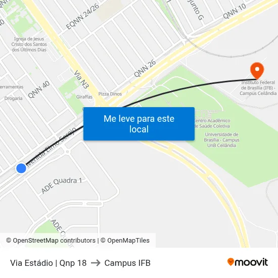 Via Estádio | Qnp 18 to Campus IFB map