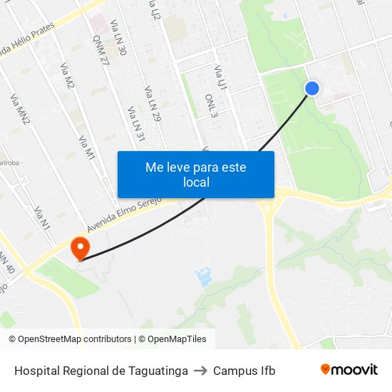 Hospital Regional de Taguatinga to Campus Ifb map