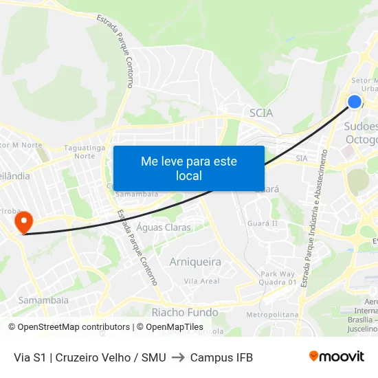 Via S1 | Cruzeiro Velho / SMU to Campus IFB map