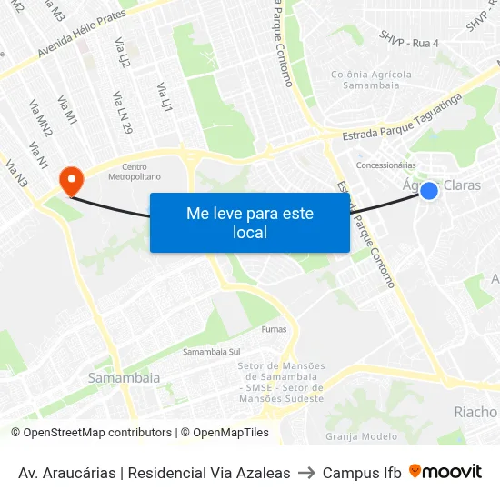 Av. Araucárias | Residencial Via Azaleas to Campus Ifb map