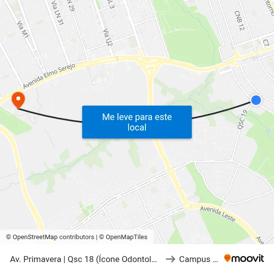 Av. Primavera | Qsc 18 (Ícone Odontologia) to Campus Ifb map