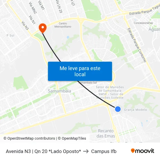 Avenida N3 | Qn 20 *Lado Oposto* to Campus Ifb map
