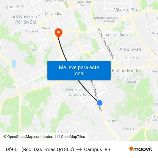 Df-001 (Rec. Das Emas Qd 800) to Campus IFB map