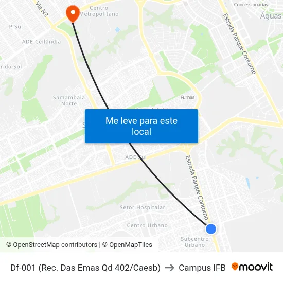 Df-001 (Rec. Das Emas Qd 402/Caesb) to Campus IFB map