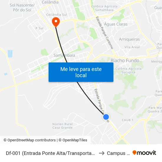 Df-001 (Entrada Ponte Alta/Transportadoras) to Campus Ifb map