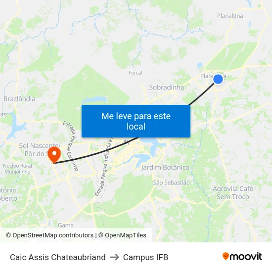 Caic Assis Chateaubriand to Campus IFB map