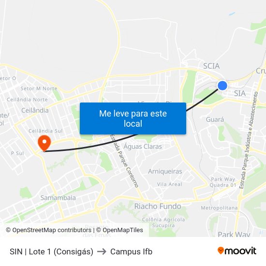 Sin | Lote 1 (Consigás) to Campus Ifb map