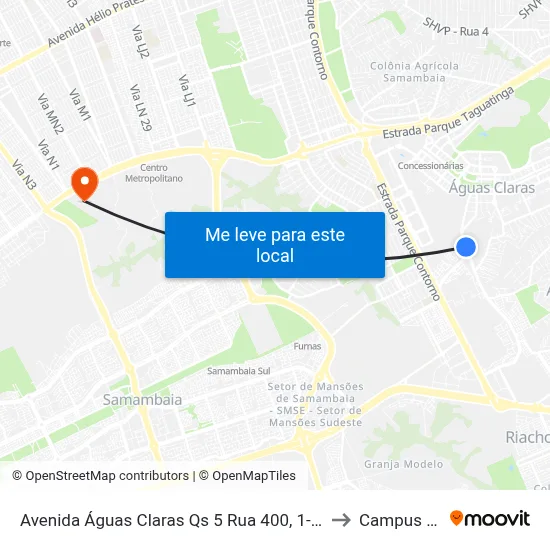 Avenida Águas Claras Qs 5 Rua 400, 1-285 to Campus Ifb map