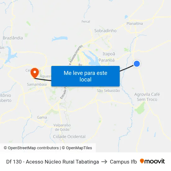 Df 130 - Acesso Núcleo Rural Tabatinga to Campus Ifb map