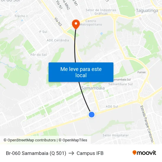 Br-060 Samambaia (Q 501) to Campus IFB map