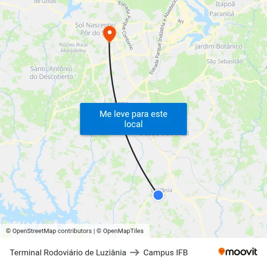Terminal Rodoviário de Luziânia to Campus IFB map