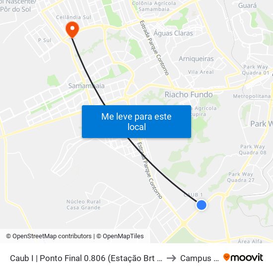 Caub I | Ponto Final 0.806 (Estação Brt Caub) to Campus Ifb map