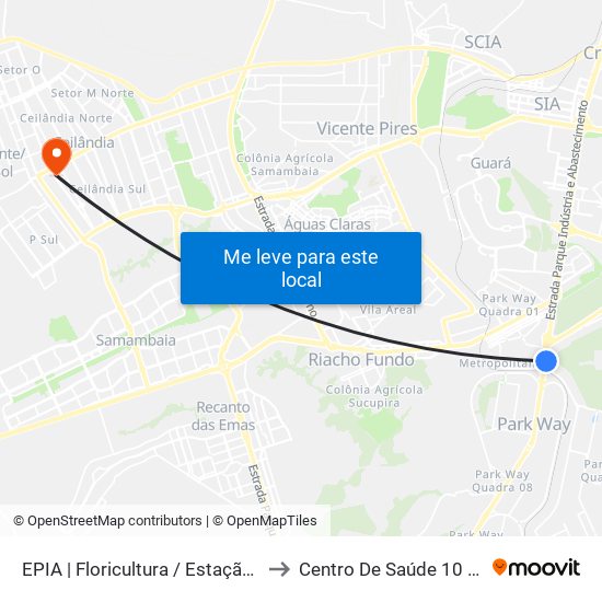 EPIA | Floricultura / Estação BRT Park Way to Centro De Saúde 10 De Ceilândia map