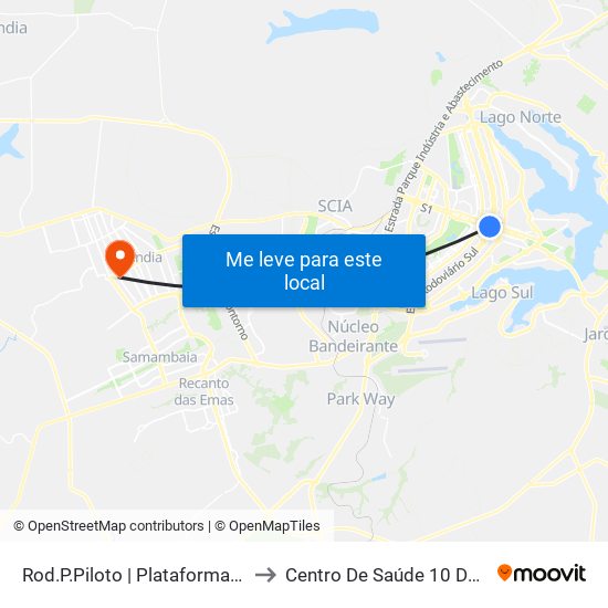 Rod.P.Piloto | Plataforma D (Box 16) to Centro De Saúde 10 De Ceilândia map