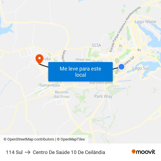 114 Sul to Centro De Saúde 10 De Ceilândia map