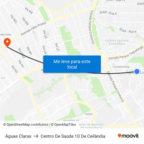 Águas Claras to Centro De Saúde 10 De Ceilândia map