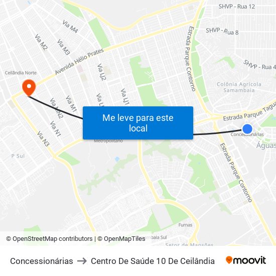 Concessionárias to Centro De Saúde 10 De Ceilândia map