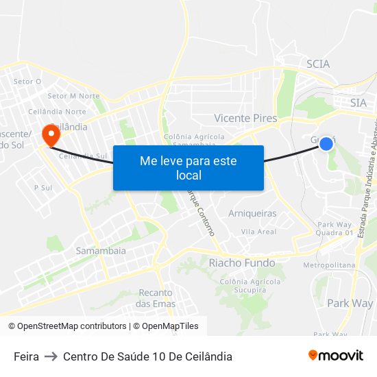 Feira to Centro De Saúde 10 De Ceilândia map