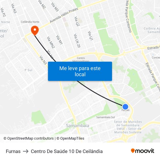 Furnas to Centro De Saúde 10 De Ceilândia map