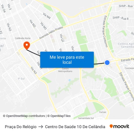 Praça Do Relógio to Centro De Saúde 10 De Ceilândia map