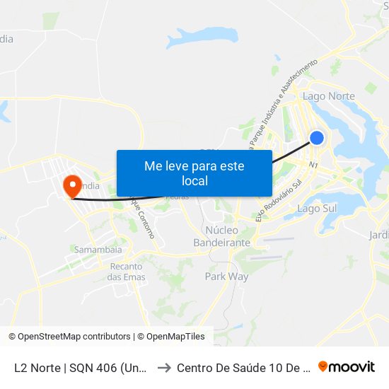 L2 Norte | Sqn 406 (Unb / Odonto Hub) to Centro De Saúde 10 De Ceilândia map