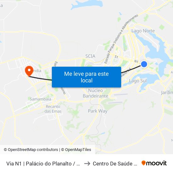 Via N1 | Palácio do Planalto / Praça dos Três Poderes to Centro De Saúde 10 De Ceilândia map